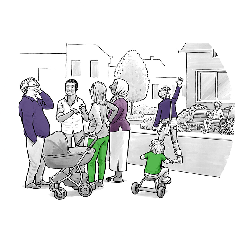 Illustratie zwaaiende jongeman