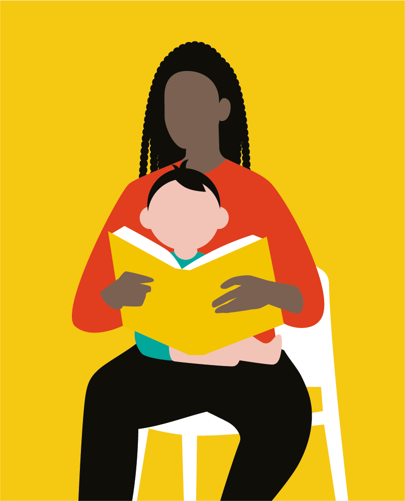 Illustratie kind op schoot voorlezen