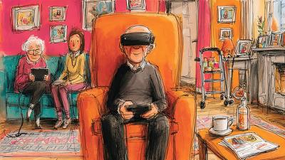 Illustratie oudere man met VR bril