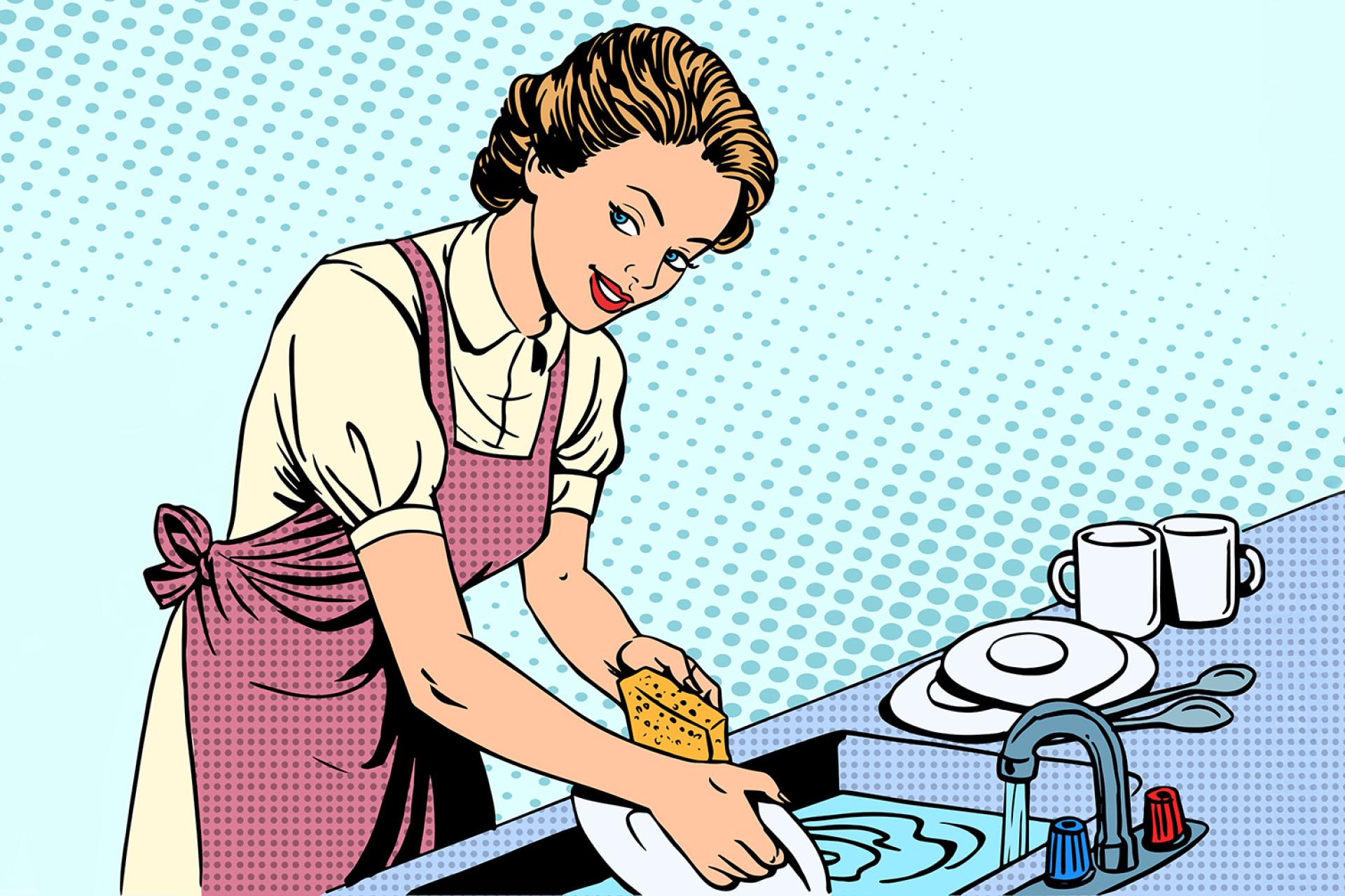 Illustratie vrouw aan de afwas