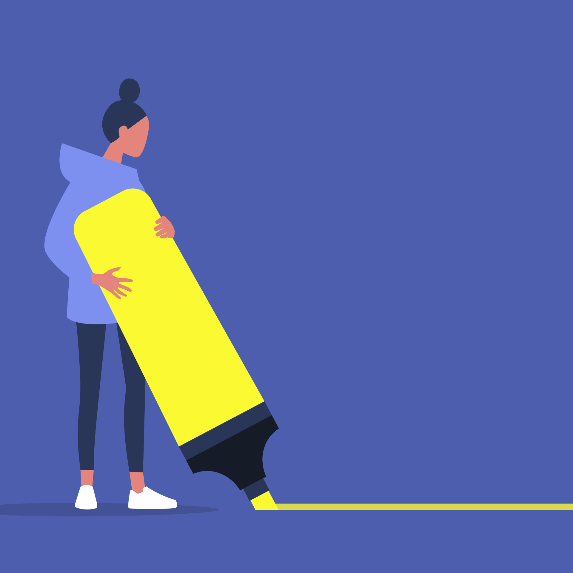 Illustratie persoon trekt lijn met grote markeerstift