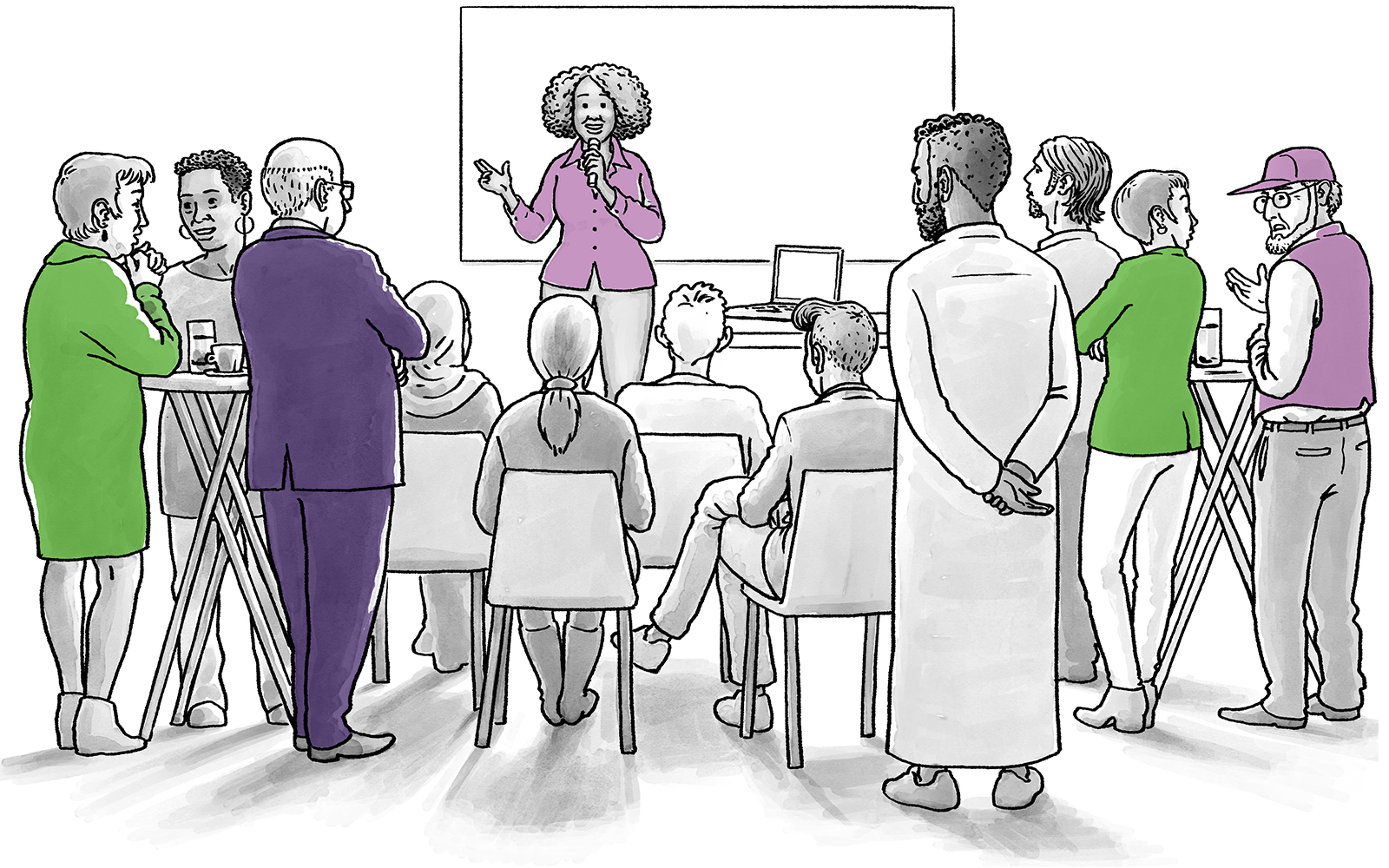 Nieuwe bewoners in de wijk een last of een lust, illustratie: Geert Gerard