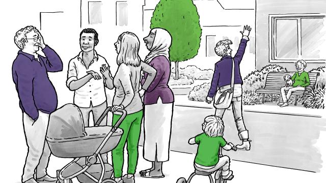 Mensen staan op straat te praten